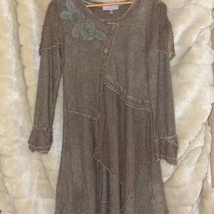 Charming Brown ladies Dress/Tunic with Floral Detail